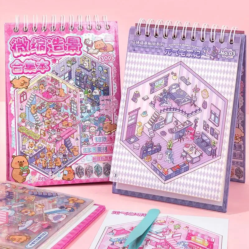 Mr. Paper 30Pcs 3D Three-Dimensional Stacking Miniature Scene Stickers Scenery Sticker Book Girls Puzzle Handmade Diy Stress