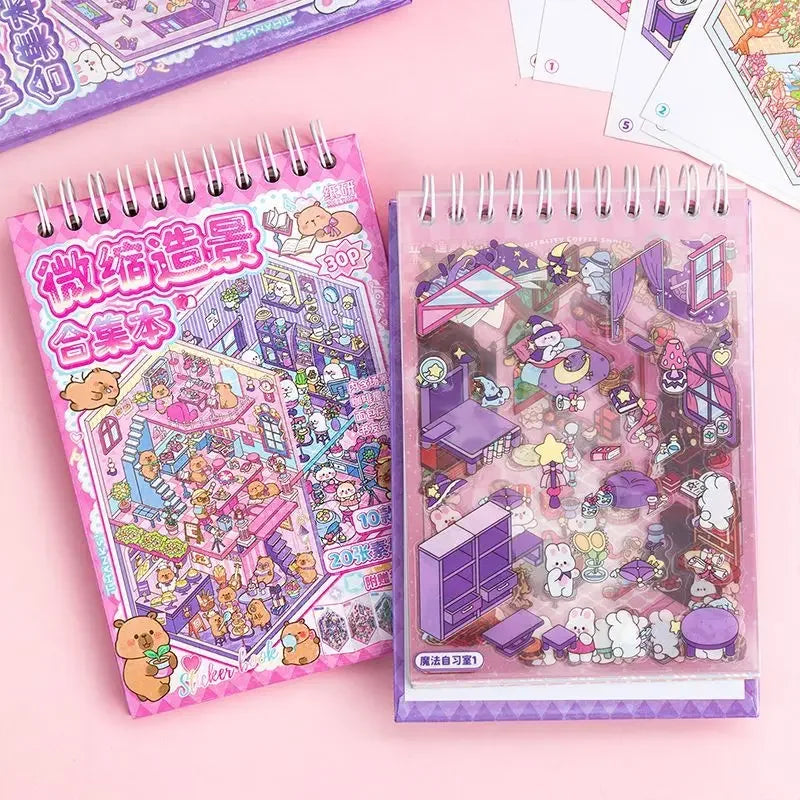 Mr. Paper 30Pcs 3D Three-Dimensional Stacking Miniature Scene Stickers Scenery Sticker Book Girls Puzzle Handmade Diy Stress