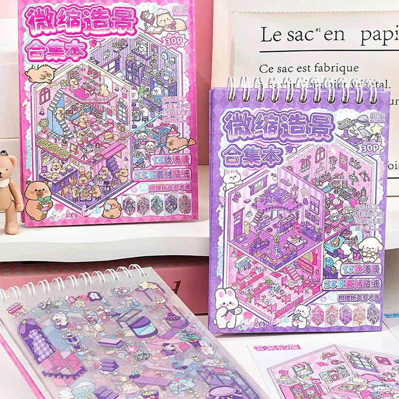 Mr. Paper 30Pcs 3D Three-Dimensional Stacking Miniature Scene Stickers Scenery Sticker Book Girls Puzzle Handmade Diy Stress